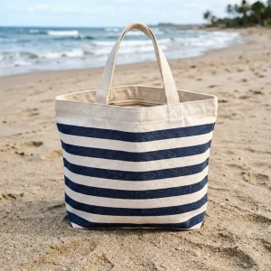 Stripe Cotton Canvas Beach Tote Bag